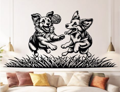 Naklejka na ścianę - Psie Igraszki - Psy na łące